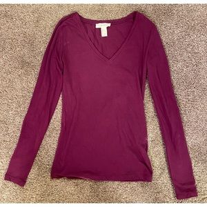Basic Purple Long Sleeve V-neck